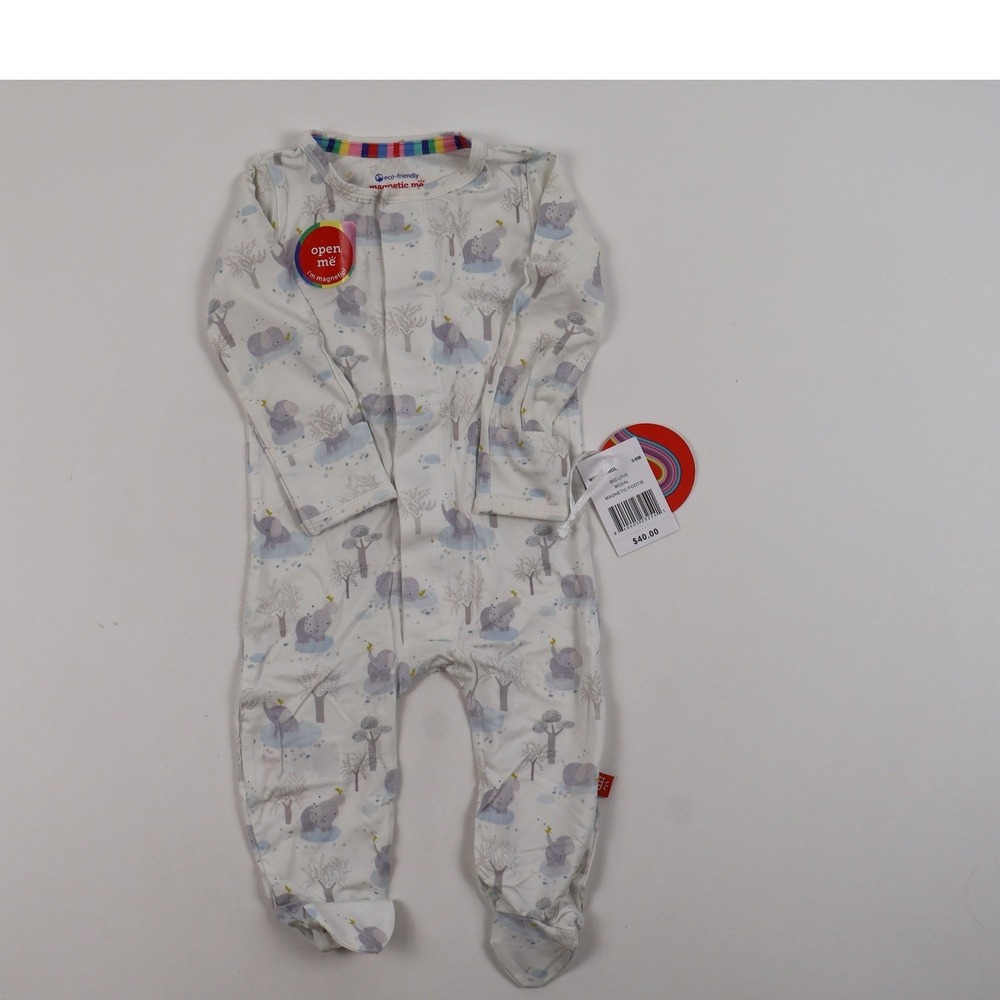 Magnetic Me Big Love Elephant Magnetic Footie White Grey 3-6M Modal NWT